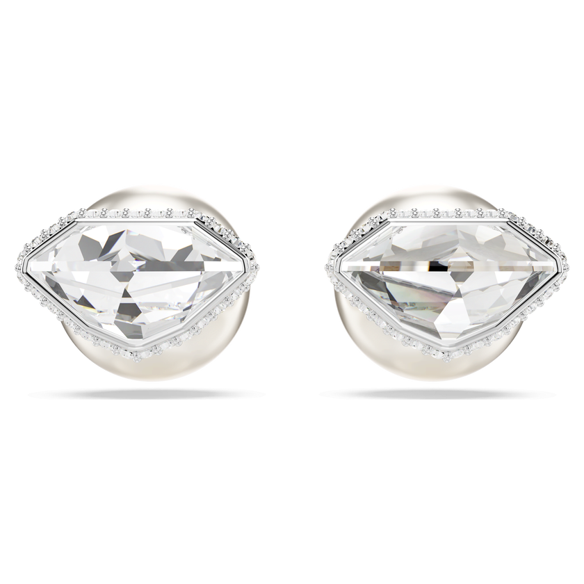 swarovski lucent stud earrings  pav   ball  white  rhodium plated