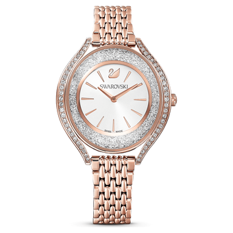 swarovski crystalline aura watch metal bracelet rose gold tone rose gold tone pvd