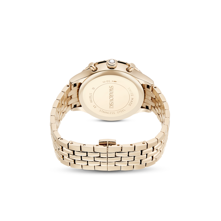 swarovski octea chrono watch  swiss made  metal bracelet  gold tone  champagne gold tone finish