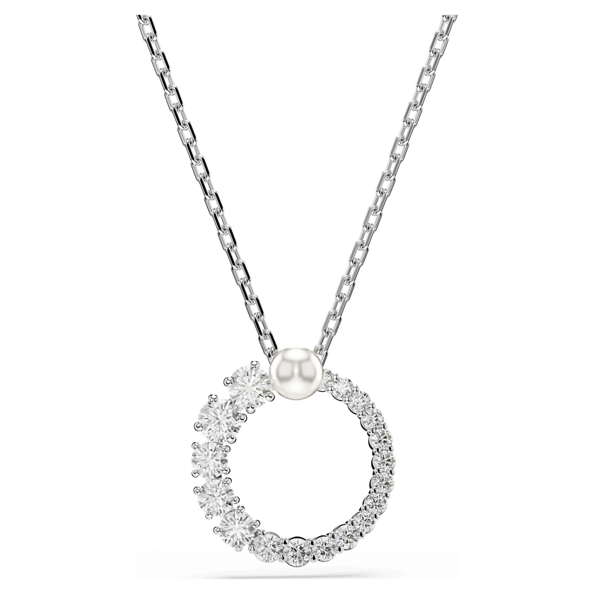 swarovski matrix pendant  crystal pearl  round cut  white  rhodium plated