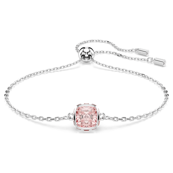swarovski birthstone bracelet  square cut  june  pink  rhodium plated