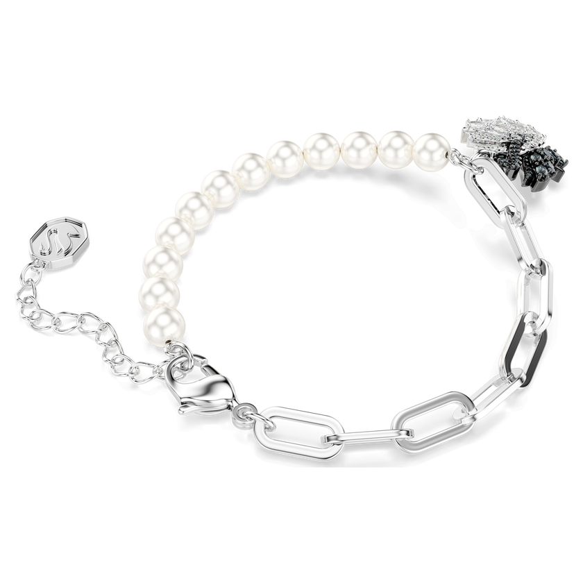 swarovski swan bracelet  crystal pearl  swan  black  rhodium plated