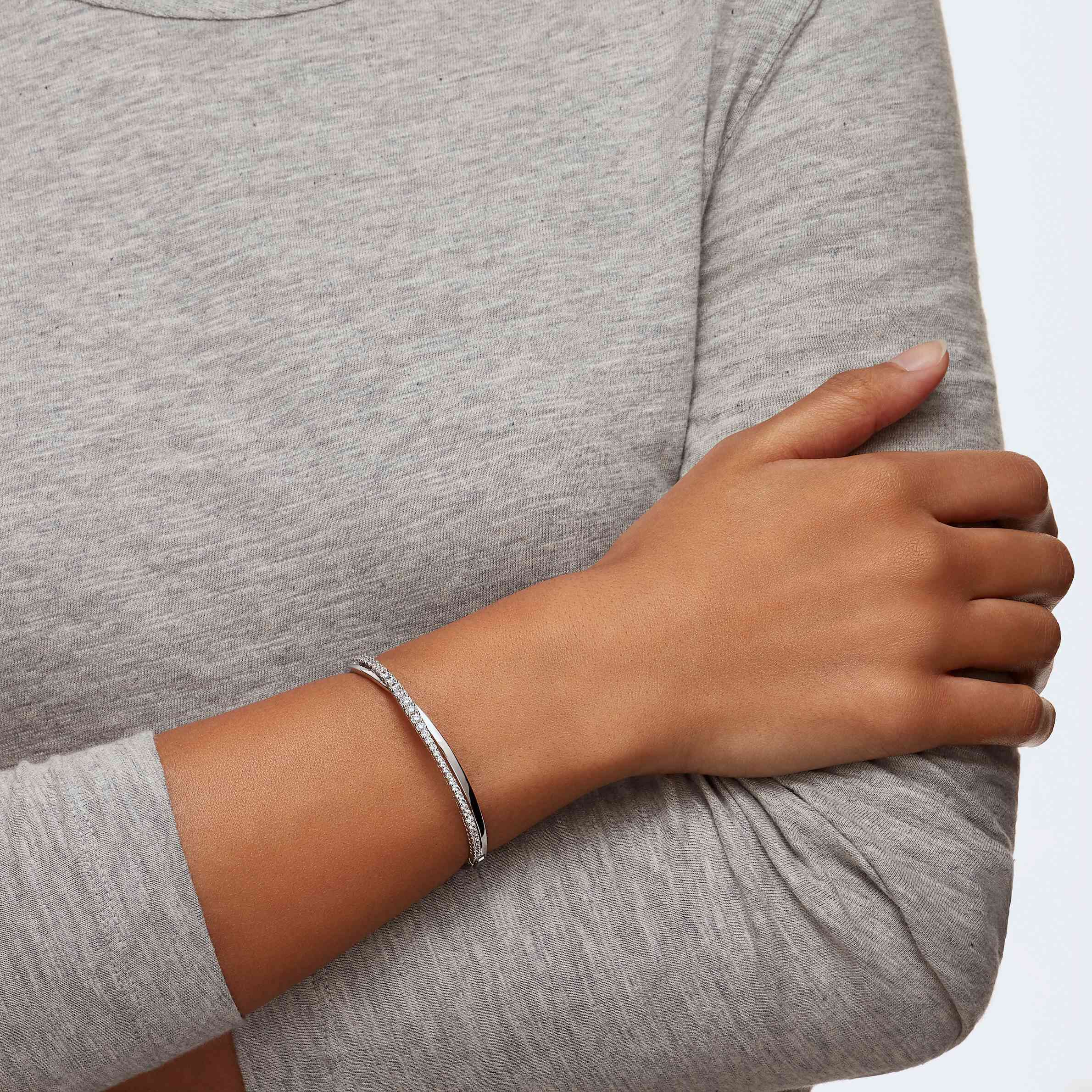 swarovski hyperbola bangle  white  rhodium plated