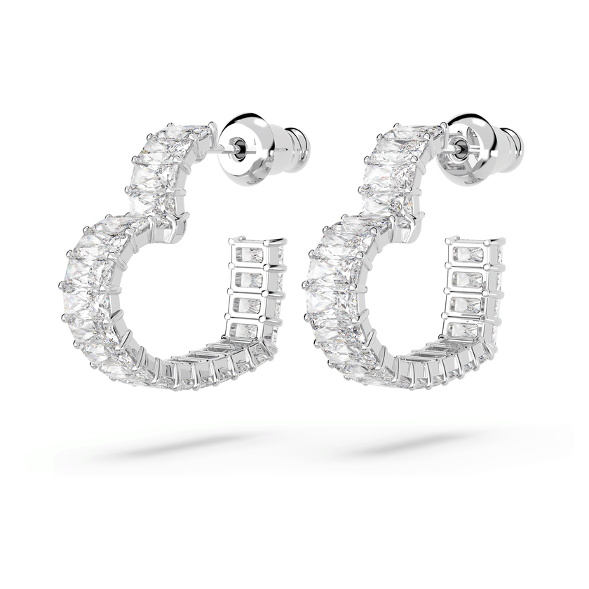 swarovski matrix hoop earrings  heart  small  white  rhodium plated