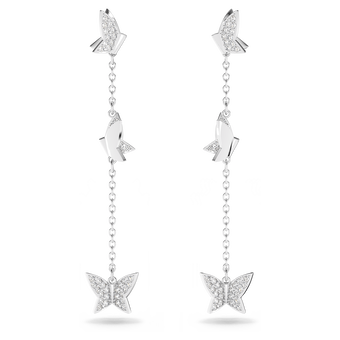 swarovski lilia drop earrings  butterfly  long  white  rhodium plated