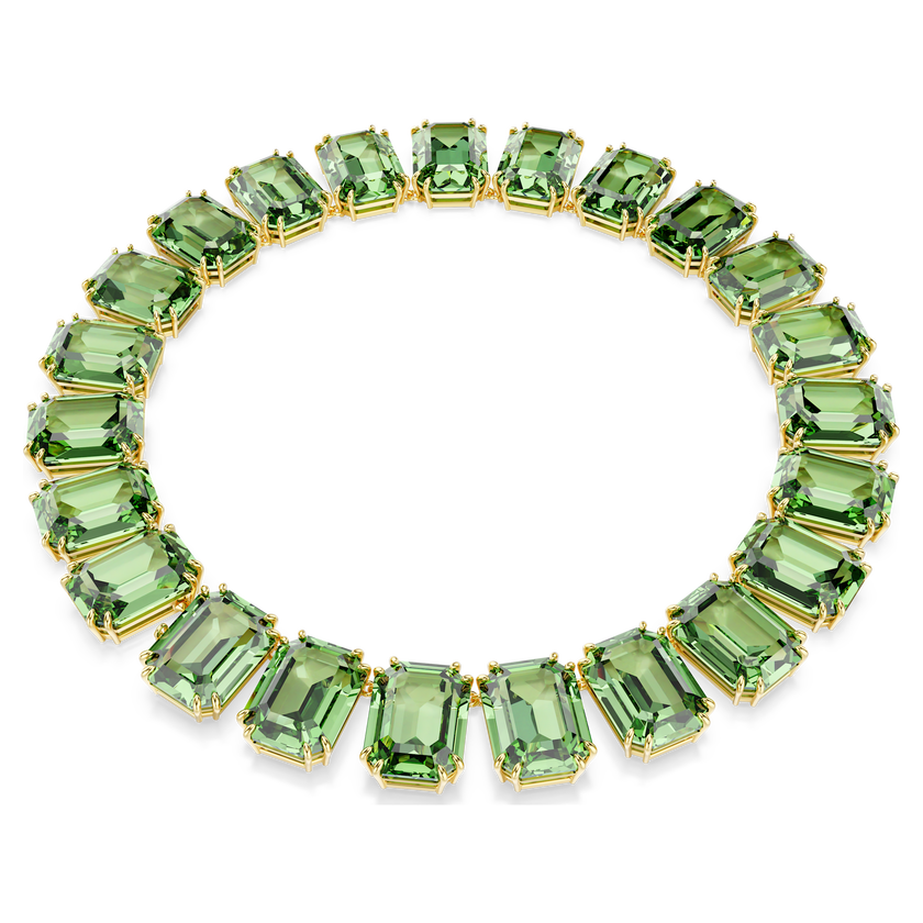 swarovski millenia tennis necklace  octagon cut  green  gold tone plated