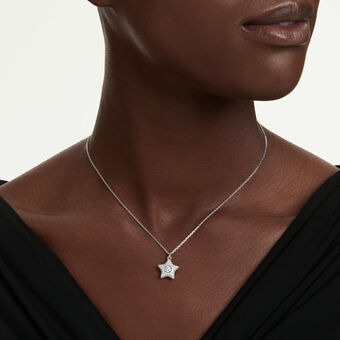 swarovski sublima pendant  round cut  star  white  rhodium plated
