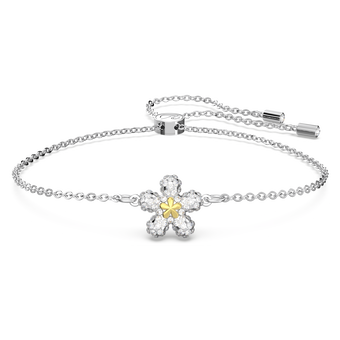 swarovski tough bracelet  flower  white  mixed metal finish