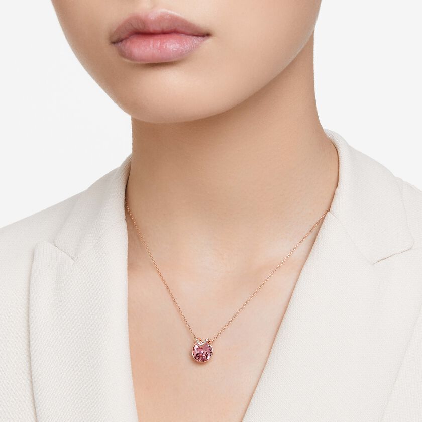swarovski bella v pendant  round cut  pink  18k rose gold finish
