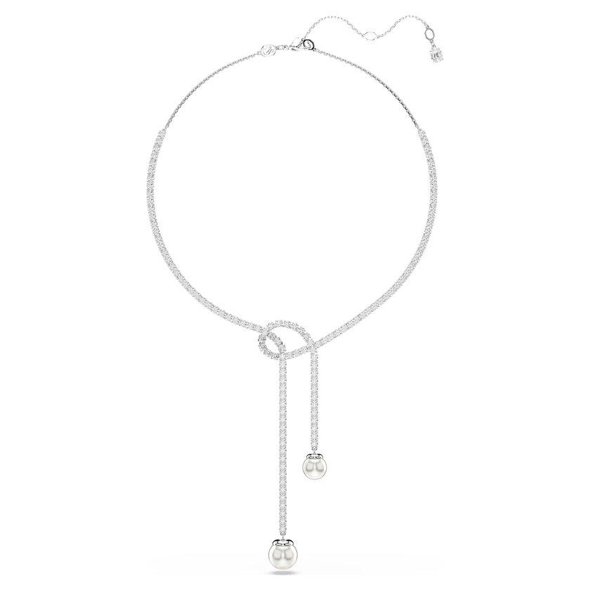 swarovski matrix y necklace  crystal pearl  round cut  white  rhodium plated
