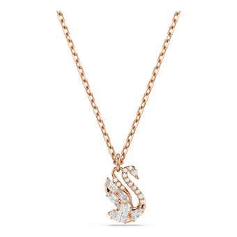 swarovski swan pendant  mixed cuts  swan  white  18k rose gold finish