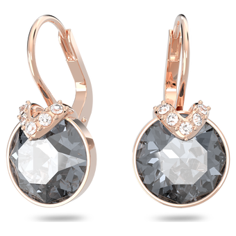 swarovski bella v drop earrings  round cut  gray  rose gold tone plated