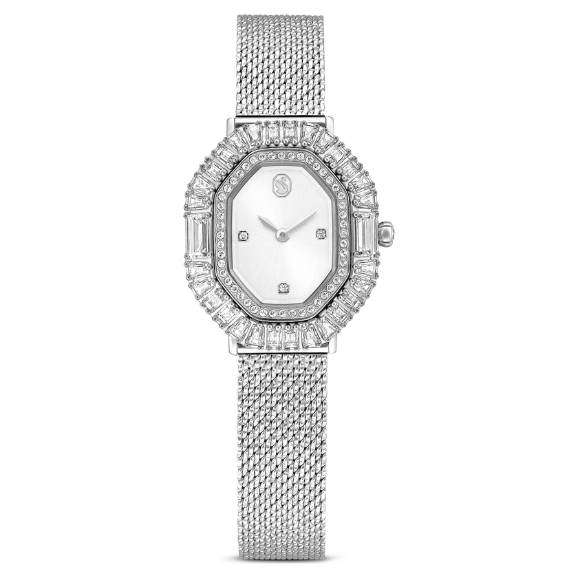 swarovski matrix octagon watch  metal bracelet  silver tone  stainless steel