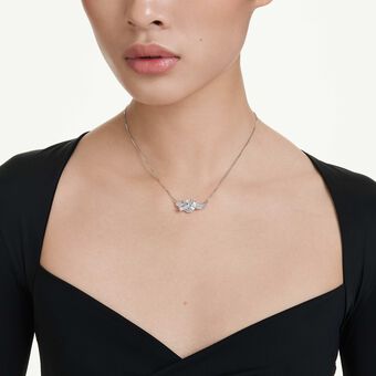 swarovski matrix pendant  baguette cut  knot  white  rhodium plated