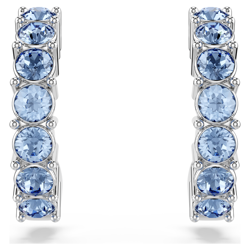 swarovski mini hoop earrings  round cut  blue  rhodium plated