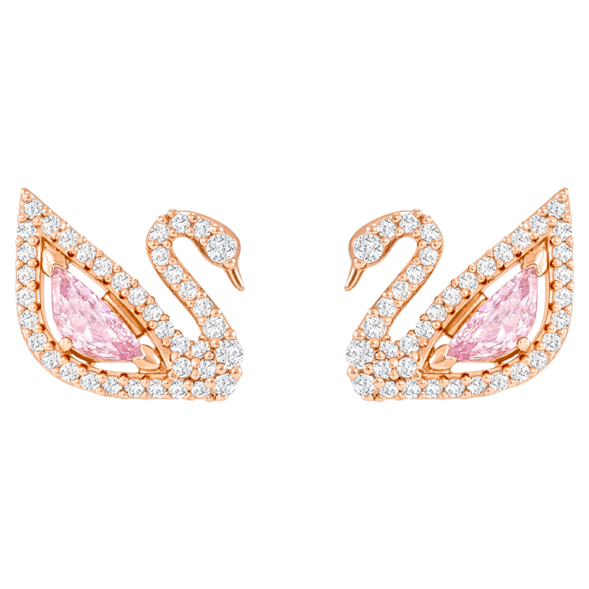 swarovski swan drop earrings  swan  pink  rose gold tone plated