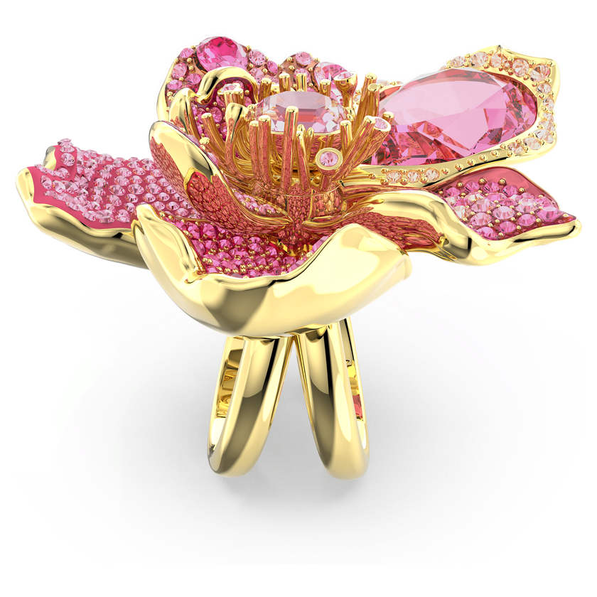 swarovski idyllia cocktail ring  pav   flower  pink  gold tone plated