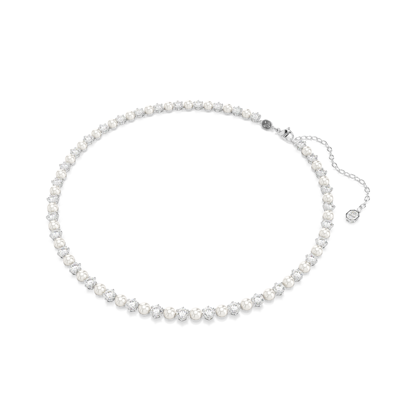 swarovski matrix set  crystal pearl  round cut  white  rhodium plated