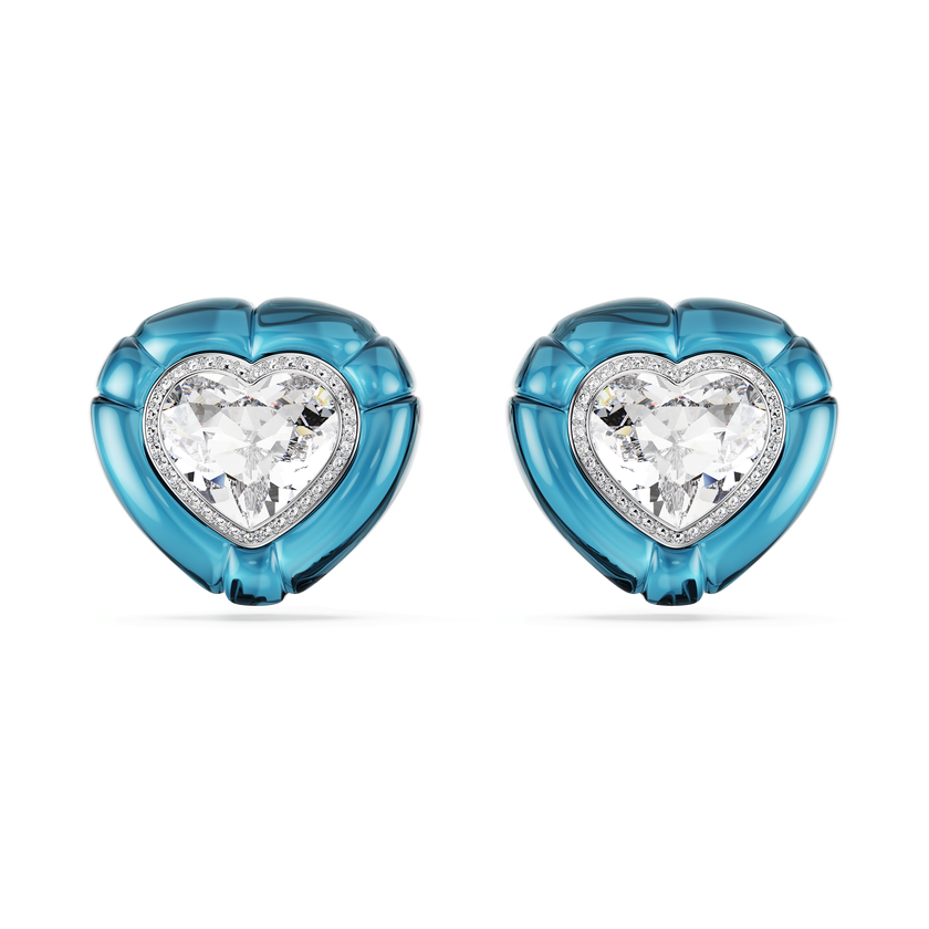 swarovski dulcis clip earrings  heart cut  pav   heart  blue  rhodium plated