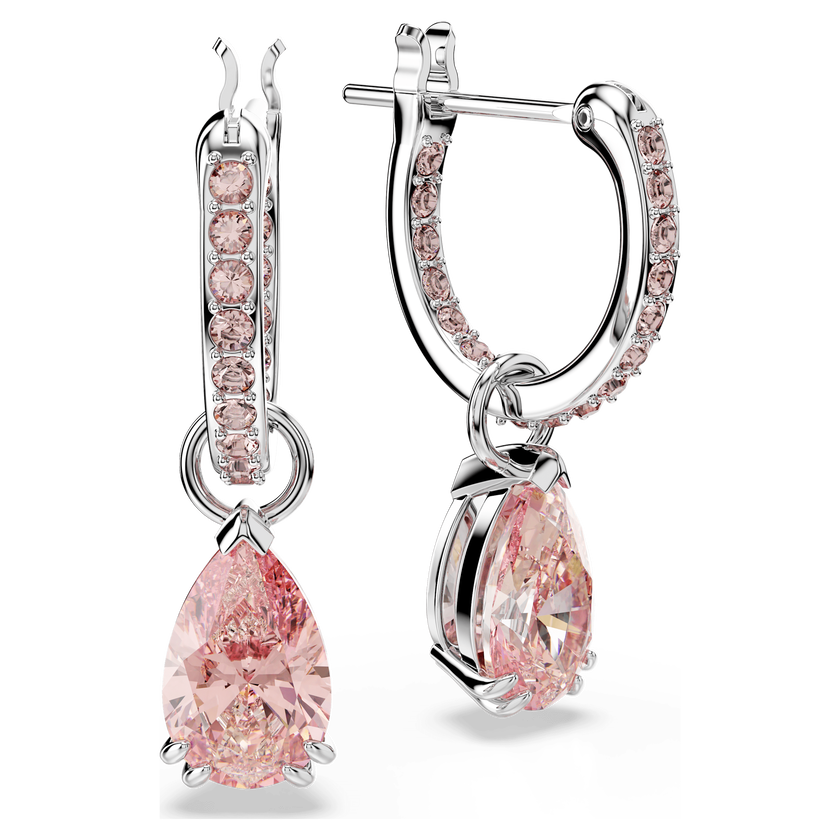 swarovski attract drop earrings  pear cut  pink  rhodium plated