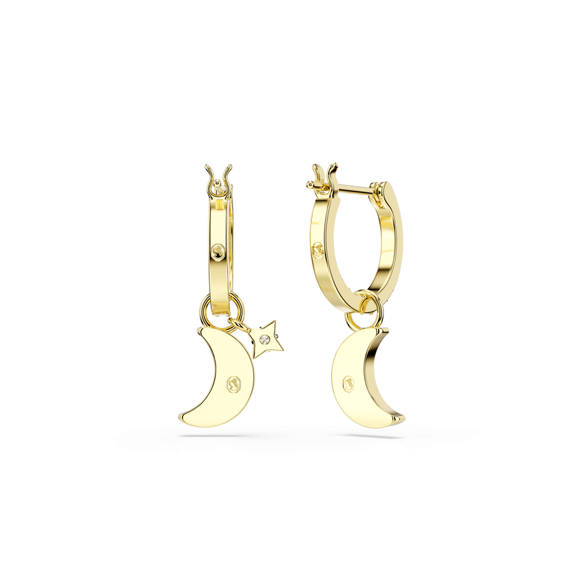 swarovski symbolica drop earrings  round cut  moon  white  18k gold finish