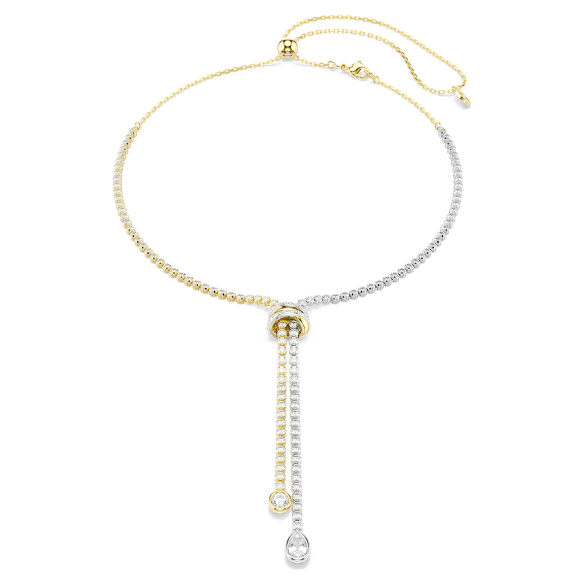 swarovski hyperbola y necklace  round cut  knot  white  mixed metal finish