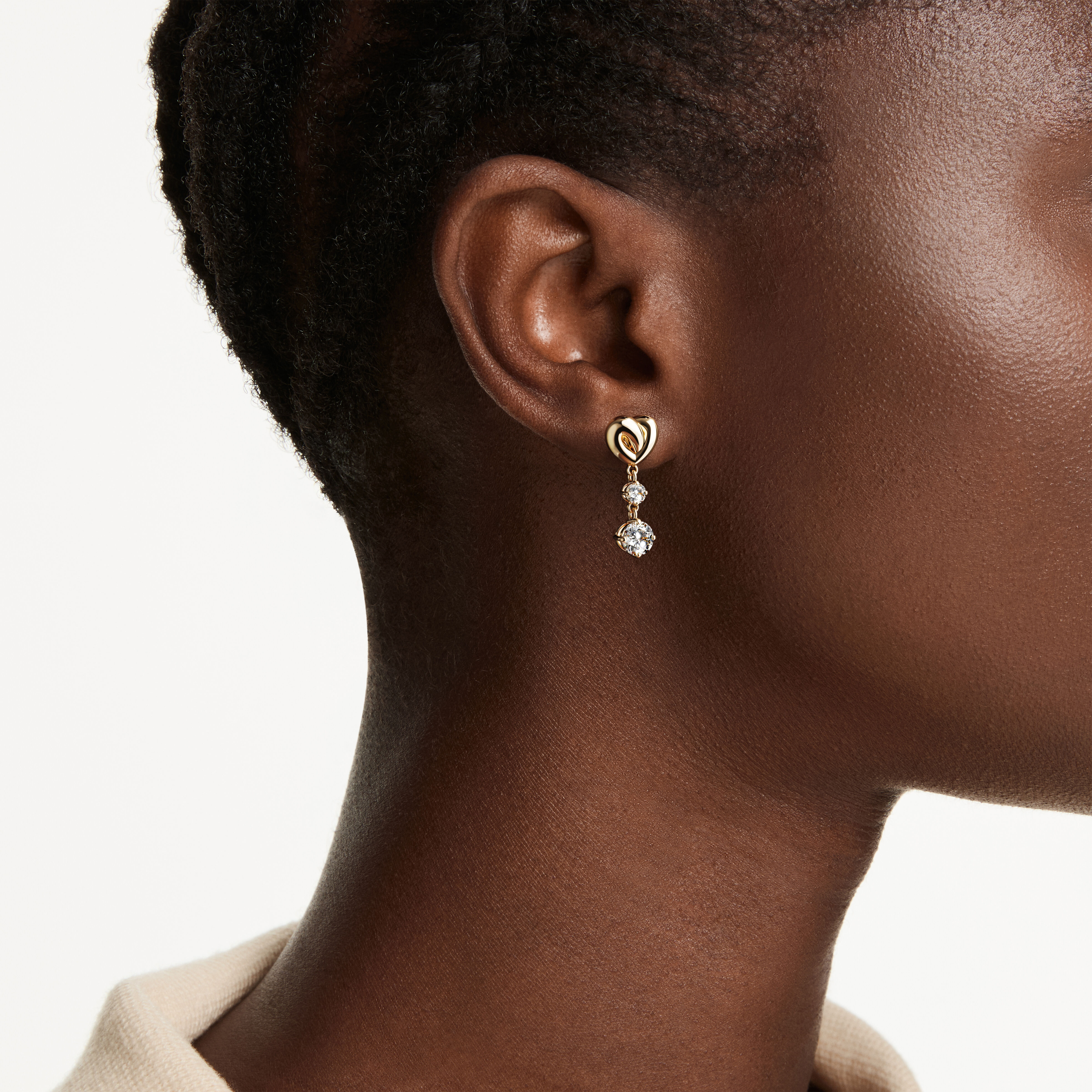 swarovski lifelong drop earrings  round cut  heart  white  gold tone plated