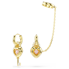 swarovski idyllia drop earrings with ear cuff  mixed cuts  heart with key  pink  gold tone plated