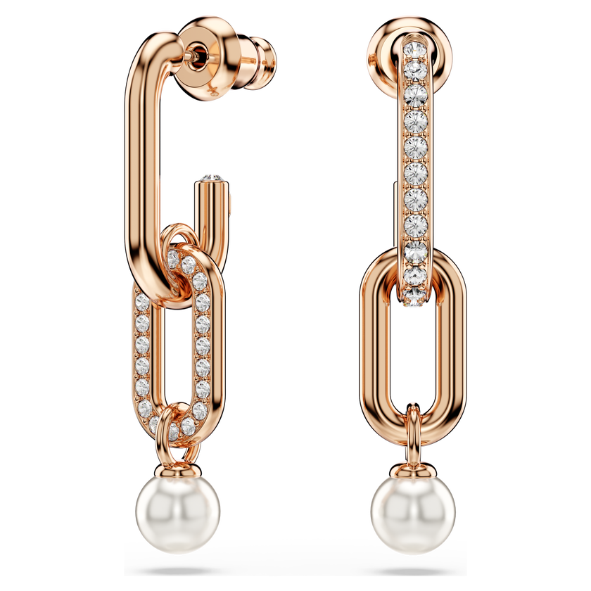 swarovski constella drop earrings  crystal pearl  round cut  white  rose gold tone plated