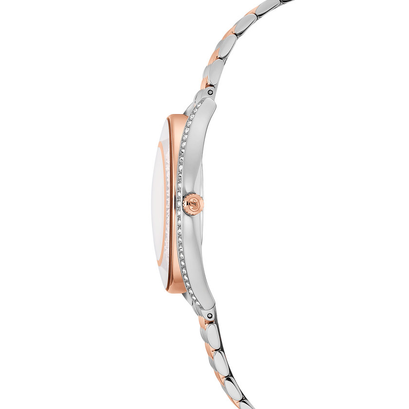 swarovski crystalline aura watch  swiss made  metal bracelet  rose gold tone  mixed metal finish