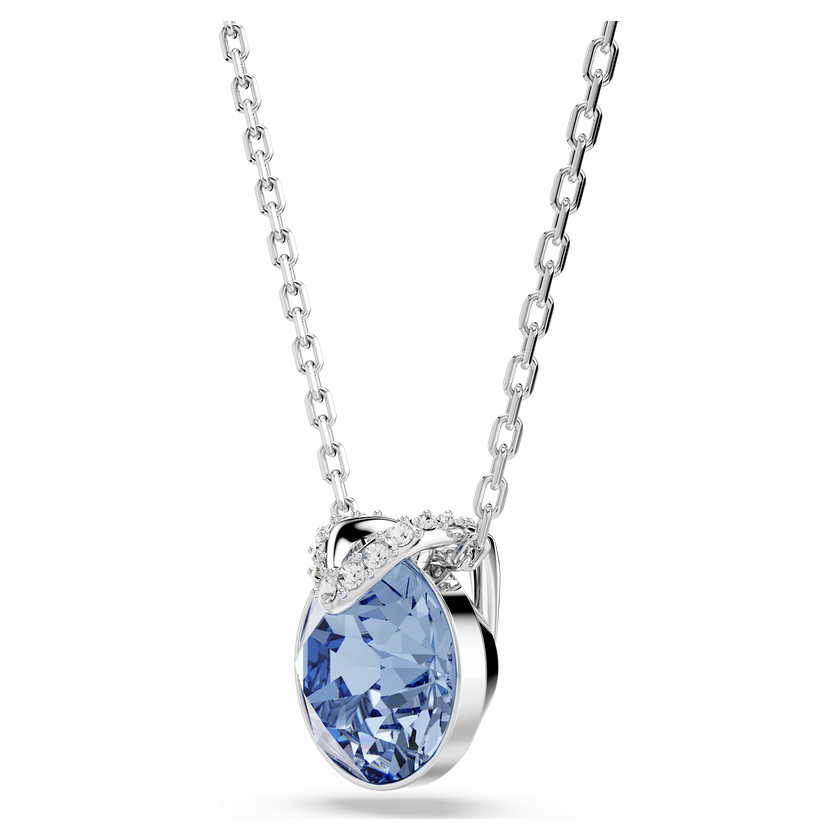 swarovski bella v pendant  round cut  blue  rhodium plated