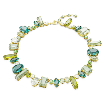 swarovski gema necklace  mixed cuts  green  gold tone plated