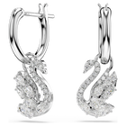 swarovski swan drop earrings  mixed cuts  swan  white  rhodium plated