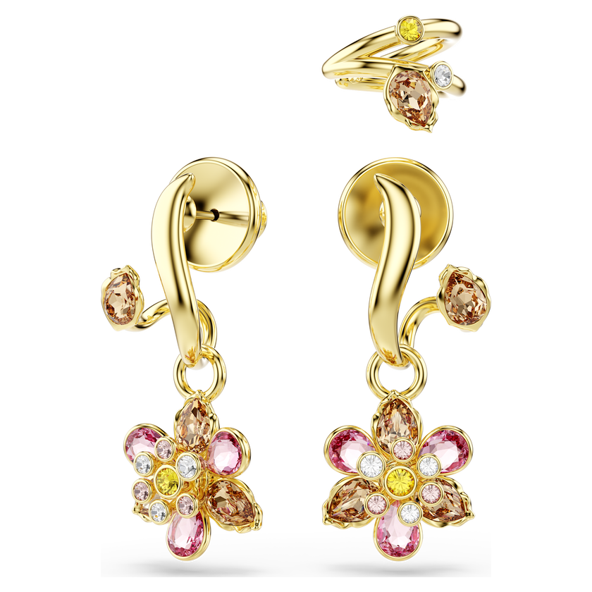 swarovski idyllia earrings  set  3   mixed cuts  flower  multicolored  gold tone plated