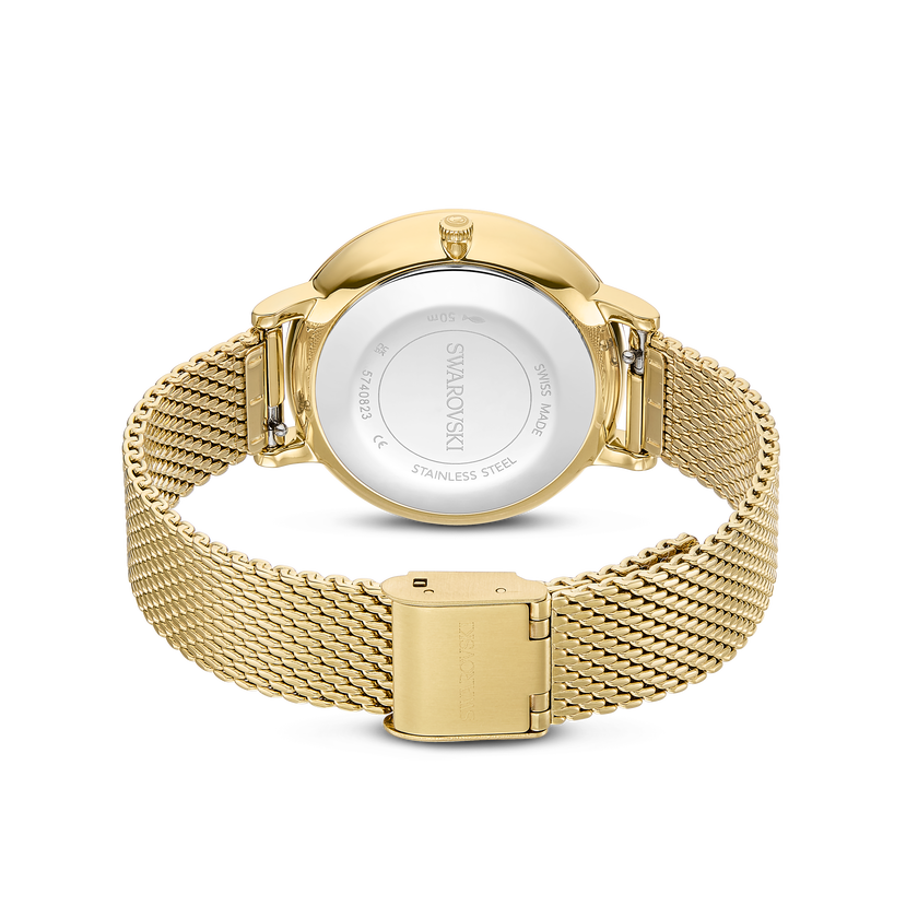 swarovski clarica watch  swiss made  metal bracelet  gold tone  gold tone finish