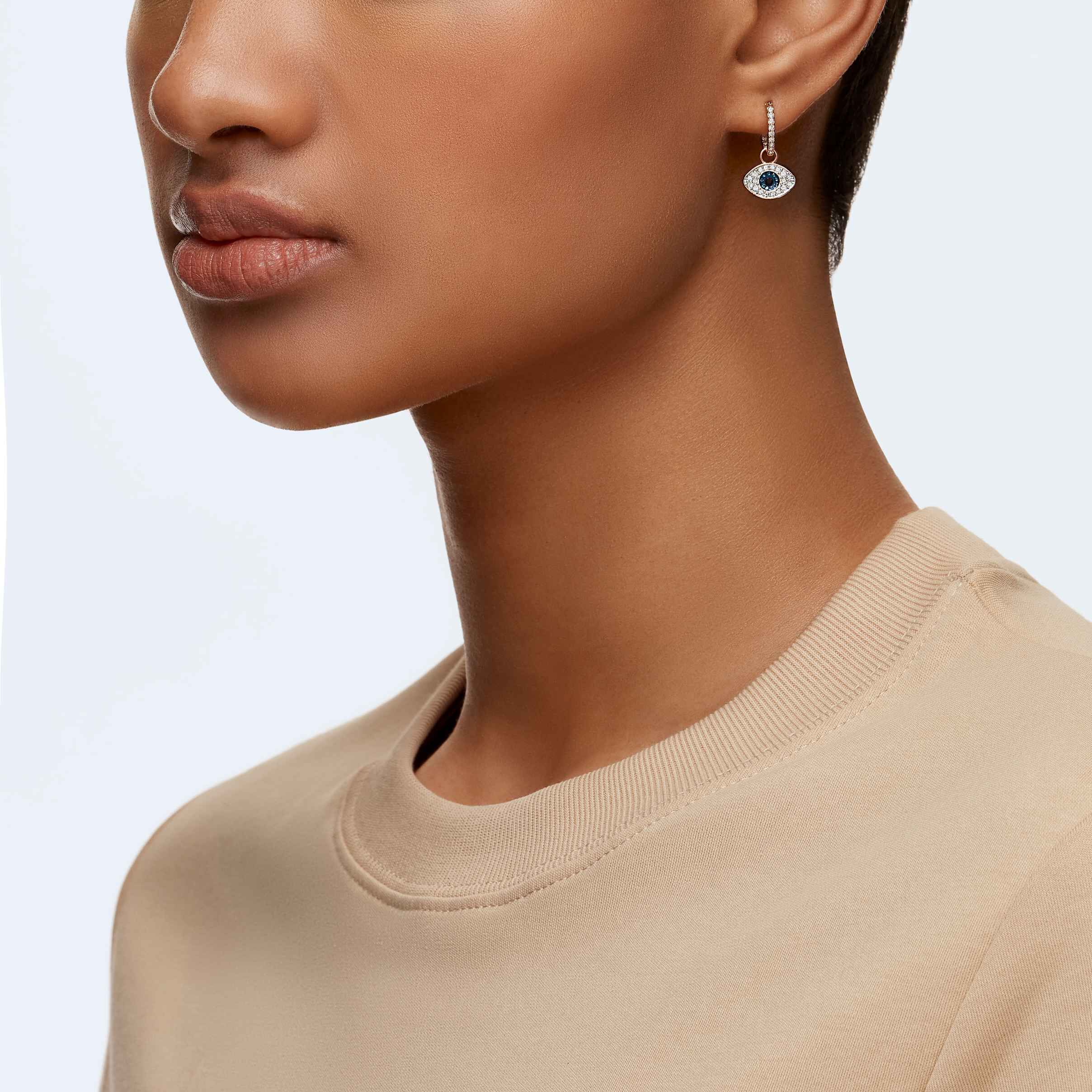 swarovski symbolica hoop earrings  evil eye  blue  rose gold tone plated