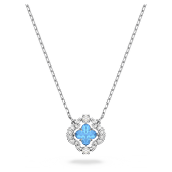 swarovski una necklace  clover  blue  rhodium plated