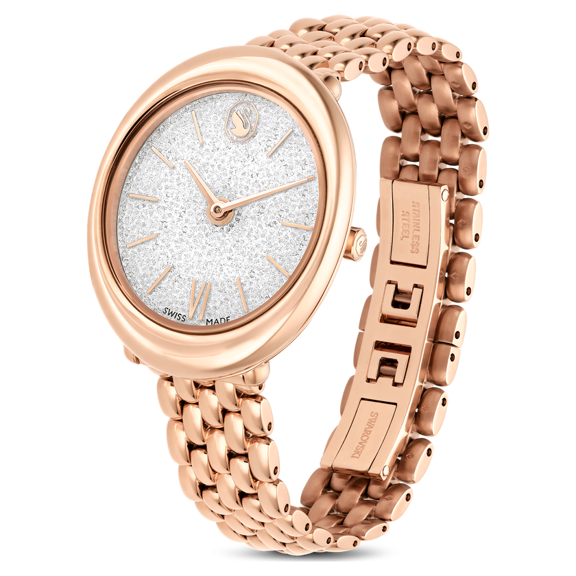 swarovski imber oval watch  swiss made  metal bracelet  gold tone  rose gold tone finish