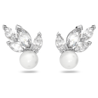 swarovski louison pearl stud earrings  leaf  white  rhodium plated