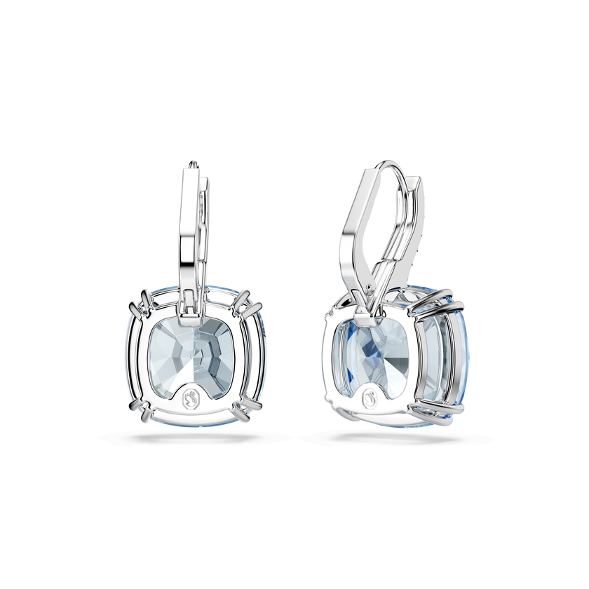 swarovski millenia drop earrings  cushion cut  blue  rhodium plated