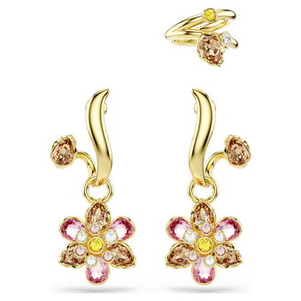 swarovski idyllia earrings  set  3   mixed cuts  flower  multicolored  gold tone plated