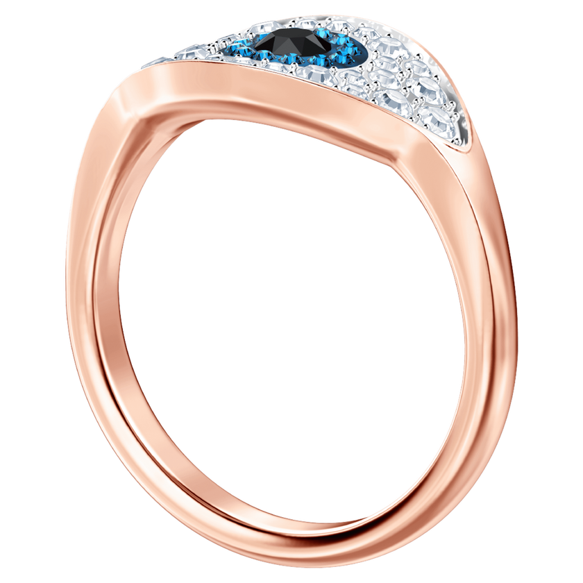swarovski duo evil eye ring  multi colored  rose gold plating