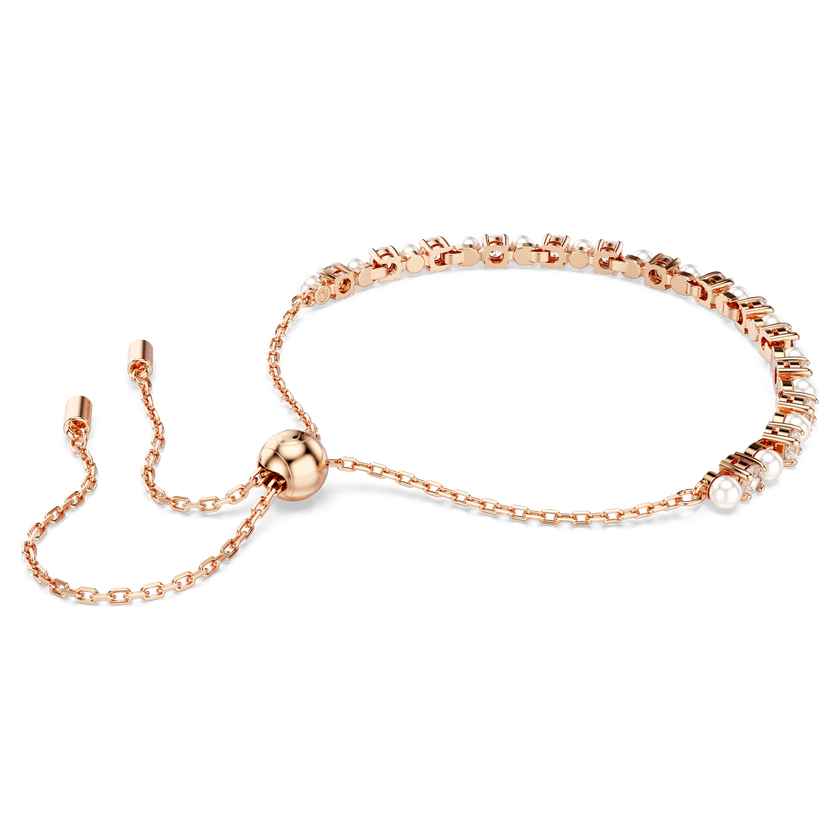 swarovski matrix tennis bracelet  crystal pearl  round cuts  white  rose gold tone plated