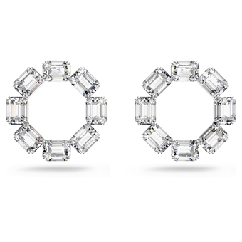 Millenia hoop earrings, Octagon cut, White, Rhodium plated swarovski millenia hoop earrings  octagon cut  white  rhodium plated