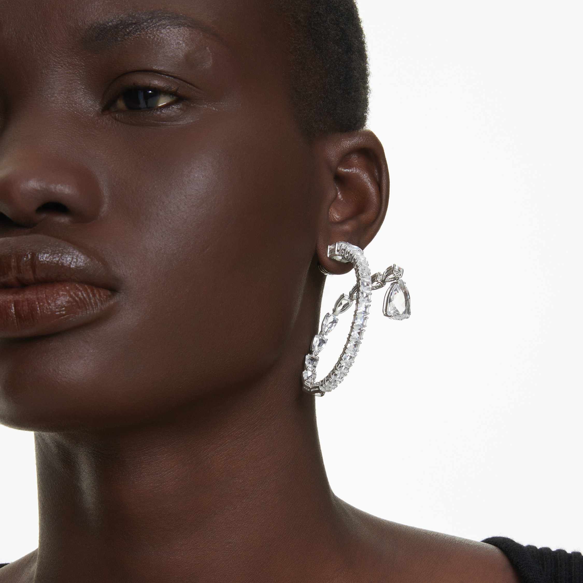 swarovski matrix hoop earrings  mixed cuts  white  rhodium plated