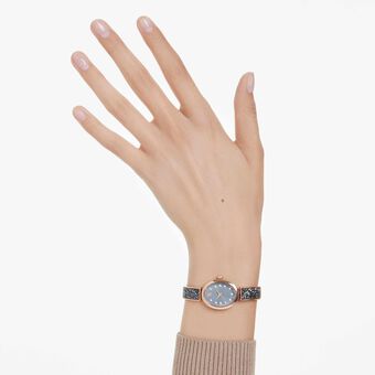 swarovski crystal rock oval watch  swiss made  crystal bracelet  gray  rose gold tone finish