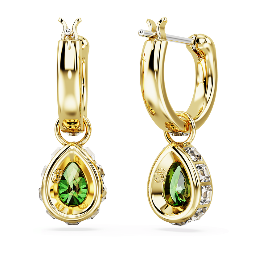 swarovski chroma drop earrings  pear cut  green  gold tone plated