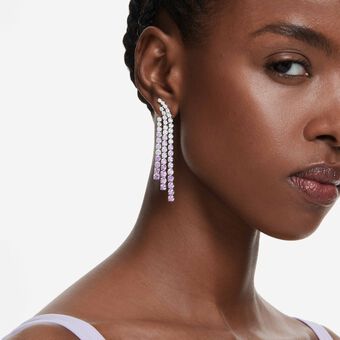 swarovski matrix clip earrings  color gradient  round cuts  purple  rhodium plated