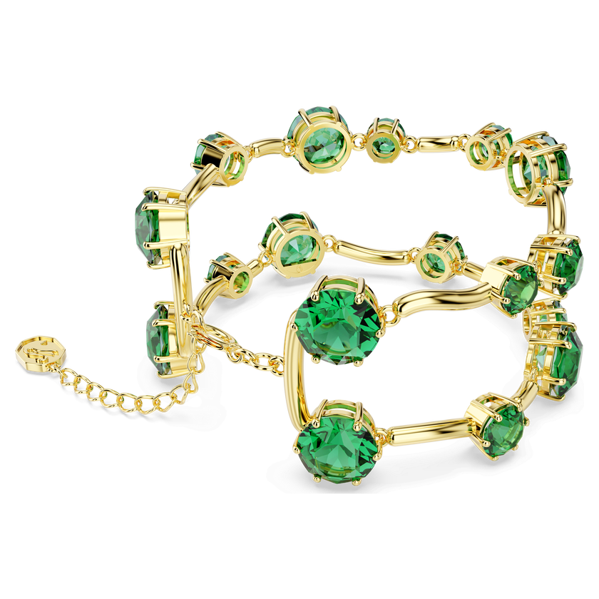 swarovski constella double bangle  mixed round cuts  green  gold tone plated