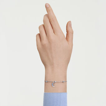 swarovski symbolica bracelet  round cut  moon  blue  rhodium plated